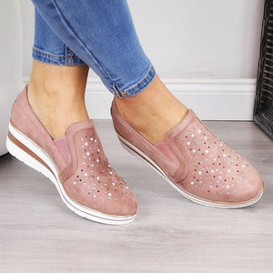 2019 Spring Women Casual Leather Flats Wedge Women