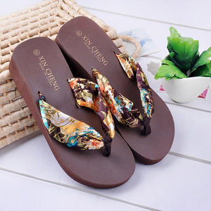 Bohemia Floral Beach Sandals Wedge Platform Thongs