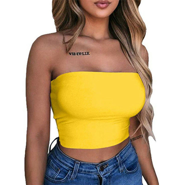 2019 New Women Sexy Off Shoulder Strapless Casual Tank Vest Sleeveless Summer Bodycon Slim Tank Crop Tops Camis Clubwear Outwear