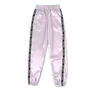 SFIT Big Pocket Satin Highlight Harem Pants Women Glossy Sport Ribbon Trousers BF Harajuku Joggers Women's Sports Pants