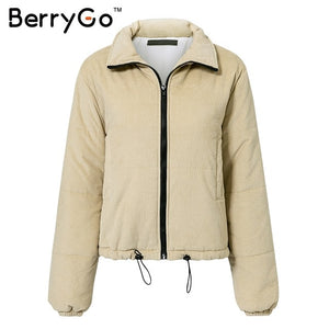 BerryGo Casual corduroy thick parka overcoat Winter warm fashion outerwear coats Women 2019 khaki streetwear jacket coat female