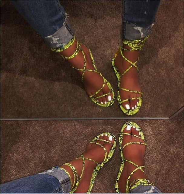 Free send 2019 new fashion women slippers summer sexy snake cross bandage flat bottom ladies sandals