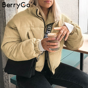 BerryGo Casual corduroy thick parka overcoat Winter warm fashion outerwear coats Women 2019 khaki streetwear jacket coat female