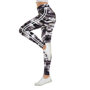 Women Camo Legging Two Side White Stripes Skinny