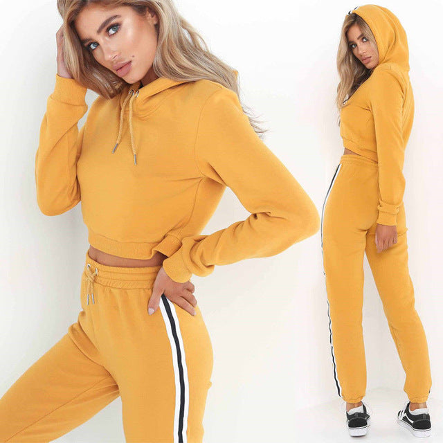 Tracksuit 2pcs Women Set Hoodies Crop Top